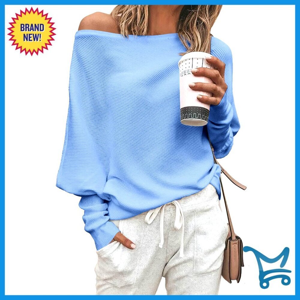 Oversized Batwing Sleeve Pullover Sweater Off Shoulder Loose Knit Top Chic